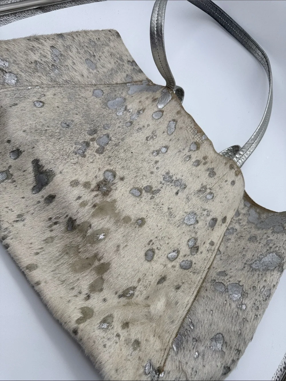 Streets Ahead Metallic Silver Cowhide Leather Oversized Tote